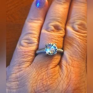 Silvertone Crystal Solitaire ring Size 8